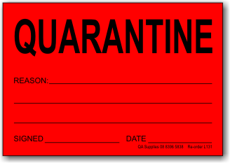 Quarantine adhesive label, red