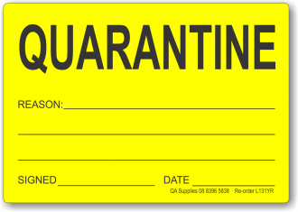 Quarantine adhesive label, yellow, removable