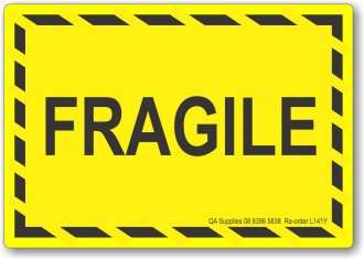 Fragile adhesive label, yellow