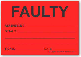 FAULTY adhesive label, red