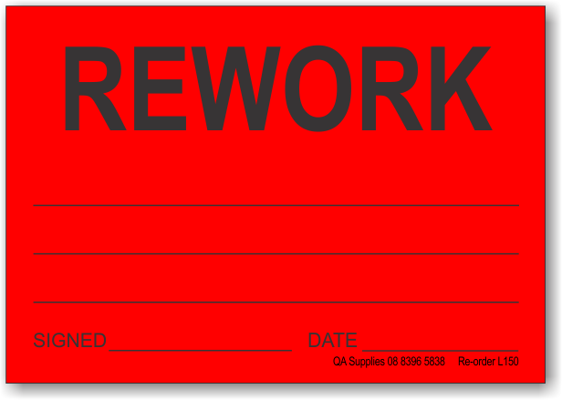 Rework adhesive label, red