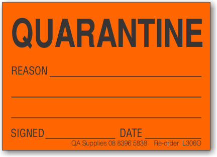 Quarantine adhesive label, orange