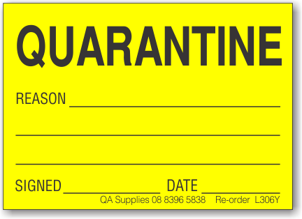 Quarantine adhesive label, yellow