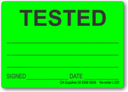 TESTED adhesive label, green