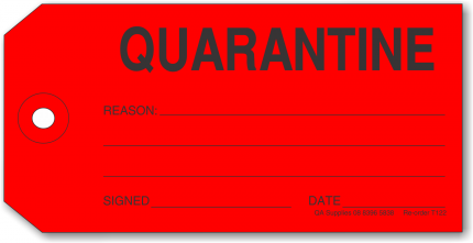 QUARANTINE tag, red